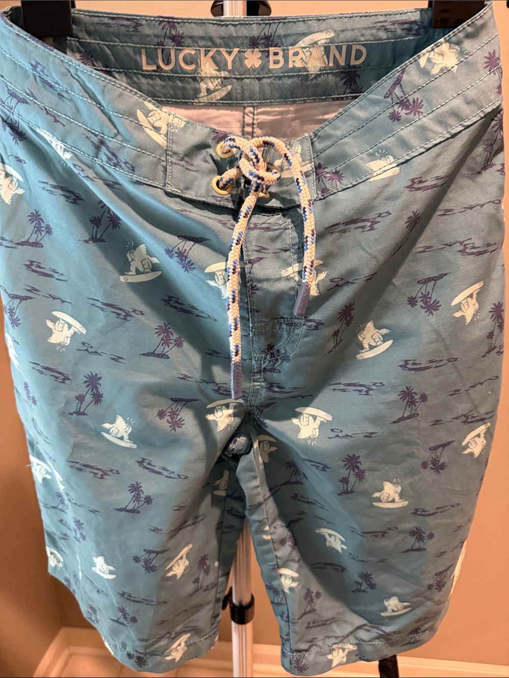 Lucky Brand Teal Surf Print Swim Board Shorts